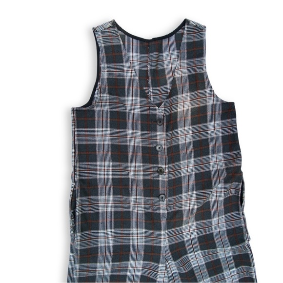 Urban Outfitters Fleece Wool Plaid Jumpsuit Pockets Button Front Wide Leg Medium - Picture 7 of 10